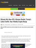 Bitcoin Hits New ATH, Altcoins Rocket, Trump's Latest Tariffs: Your Weekly Crypto Recap