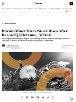 Bitcoin Miner Hive's Stock Rises After Record Q2 Revenue, AI Deal - Decrypt