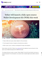 Tether will launch a fully open-source Wallet Development Kit (WDK) this week - CoinJournal