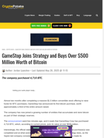 GameStop Joins Strategy and Buys Over $500 Million Worth of Bitcoin