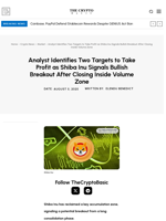 Analyst Identifies Two Targets to Take Profit as Shiba Inu Signals Bullish Breakout After Closing Inside Volume Zone