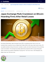 Japan Exchange Mulls Crackdown on Bitcoin-Hoarding Firms After Retail Losses