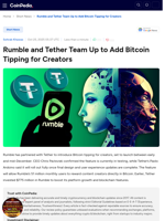 Rumble and Tether Team Up to Add Bitcoin Tipping for Creators