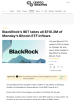 BlackRock's IBIT takes all $110.3M of Monday's Bitcoin ETF inflows