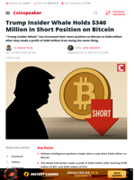 Trump Insider Whale Holds $340 Million in Short Position on Bitcoin - Coinspeaker