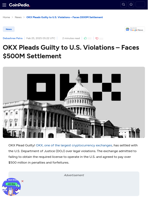 OKX Pleads Guilty to U.S. Violations – Faces $500M Settlement