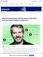Strategy Buys 4,871 BTC Dip While Corporate Rivals Go Silent