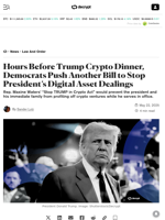 Hours Before Trump Crypto Dinner, Democrats Push Another Bill to Stop President’s Digital Asset Dealings - Decrypt