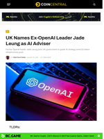 UK Names Ex-OpenAI Leader Jade Leung as AI Adviser - CoinCentral