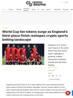 World Cup fan tokens surge as England's third-place finish reshapes crypto sports betting landscape