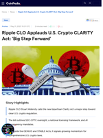 Ripple CLO Applauds U.S. Crypto CLARITY Act: 'Big Step Forward'