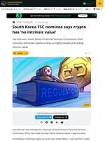 South Korea’s Incoming FSC Chief Slams Crypto as Valueless