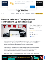 Binance to launch Tesla perpetual contract with up to 5x leverage