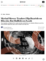 Myriad Moves: Traders Flip Bearish on Bitcoin, But Bullish on Zcash - Decrypt