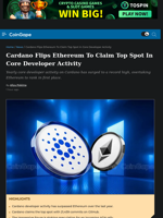 Cardano Flips Ethereum To Claim Top Spot In Developer Activity