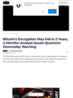 Bitcoin's Encryption May Fall in 2 Years, 4 Months: Analyst Issues Quantum Doomsday Warning - U.Today