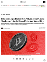 Bitcoin Dips Below $100K in 'Mid-Cycle Shakeout' Amid Bond Market Volatility - Decrypt