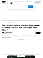 Elon Musk Inspires Another Memecoin, It Rallies 54,661% and Literally Called SCAM - U.Today