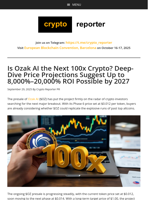 Is Ozak AI the Next 100x Crypto? Deep-Dive Price Projections Suggest Up to 8,000%–20,000% ROI Possible by 2027