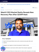WazirX CEO Nischal Shetty Reveals New Recovery Plan After $230M Hack