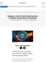 Nasdaq-Listed Forward Industries Buys 6.8 Million Solana Worth $1.58 Billion