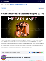 Metaplanet Boosts Bitcoin Holdings to $2.18B
