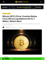 Bitcoin (BTC) Price: Crashes Below $112,000 as Liquidations Hit $1.7 Billion. What's Next - CoinCentral