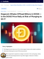 Dogecoin Whales Offload Billions in DOGE—Is the DOGE Price Rally at Risk of Plunging to $0.1?