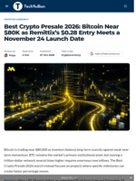 Best Crypto Presale 2026: Bitcoin Near $80K as Remittix's $0.28 Entry Meets a November 24 Launch Date - TechBullion
