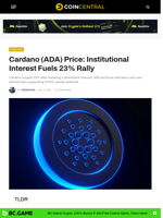 Cardano (ADA) Price: Institutional Interest Fuels 23% Rally - CoinCentral
