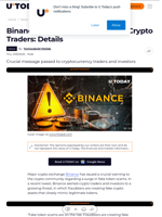 Binance Flags Major Concern for Crypto Traders: Details