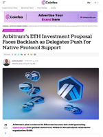 Arbitrum’s ETH Investment Proposal Faces Backlash as Delegates Push for Native Protocol Support - Coinfea
