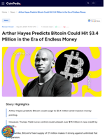 Arthur Hayes Predicts Bitcoin Could Hit $3.4 Million in the Era of Endless Money