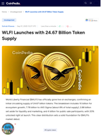 WLFI Launches with 24.67 Billion Token Supply