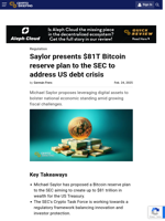 Saylor presents $81T Bitcoin reserve plan to the SEC to address US debt crisis