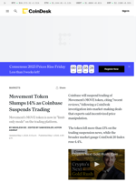Movement Token MOVE Slumps 14% on News of Coinbase Trading Suspension