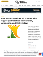 FIFA World Cup kicks off June 14 with crypto partnerships from Kraken, Avalanche, and Chiliz in tow
