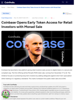 Coinbase Opens Early Token Access for Retail Investors with Monad Sale