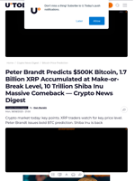 Peter Brandt Predicts $500K Bitcoin, 1.7 Billion XRP Accumulated at Make-or-Break Level, 10 Trillion Shiba Inu Massive Comeback — Crypto News Digest - U.Today