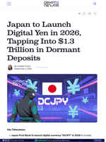 Japan to Launch Digital Yen in 2026, Tapping Into $1.3 Trillion in Dormant Deposits