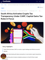 South Africa Activates Crypto Tax Transparency Under CARF, Capital Gains Tax Rules in Focus