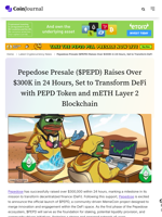 Pepedose Presale ($PEPD) Raises Over $300K in 24 Hours, Set to Transform DeFi with PEPD Token and mETH Layer 2 Blockchain - CoinJournal