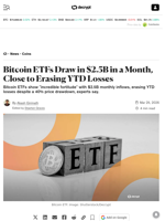Bitcoin ETFs Draw in $2.5B in a Month, Close to Erasing YTD Losses - Decrypt