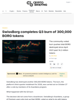 SwissBorg completes Q3 burn of 300,000 BORG tokens