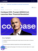Coinbase CEO: Trump's GENIUS Act Launches New 'Financial Revolution'