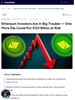Ethereum Investors Are In Big Trouble — One More Dip Could Put $123 Billion at Risk