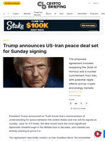 Trump announces US-Iran peace deal set for Sunday signing