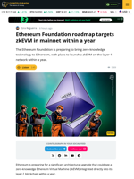 Ethereum Plans zkEVM Launch on Layer 1 Within a Year