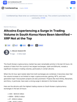 Altcoins Experiencing a Surge in Trading Volume in South Korea Have Been Identified – XRP Not at the Top: Guest Post by Bitcoin Sistemi EN | CoinMarketCap