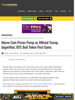 Meme Coin Prices Pump as Official Trump, dogwifhat, BTC Bull Token Post Gains